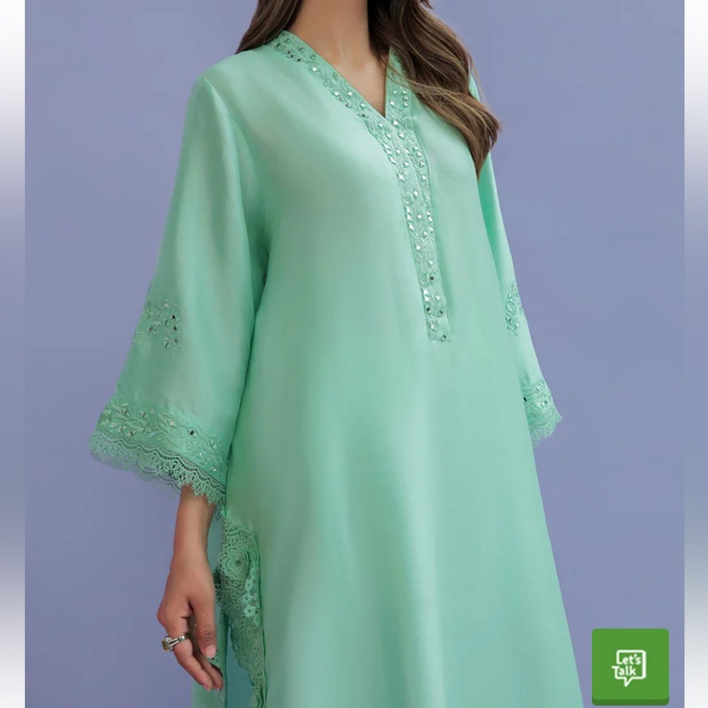 Elegant Mint Green Kaftan kameez and shalwar - Picture 3 of 8